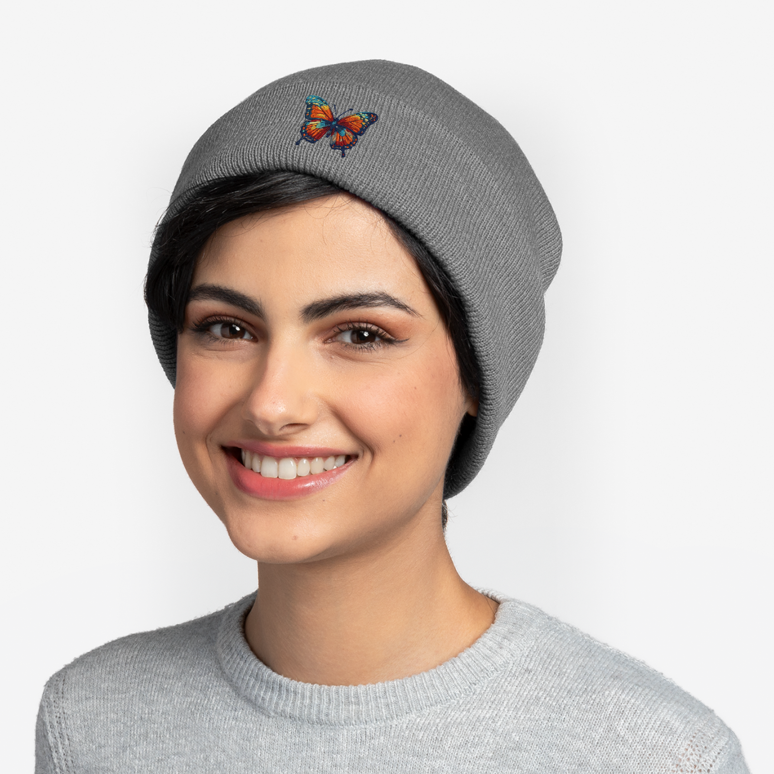 butterfly hat grey